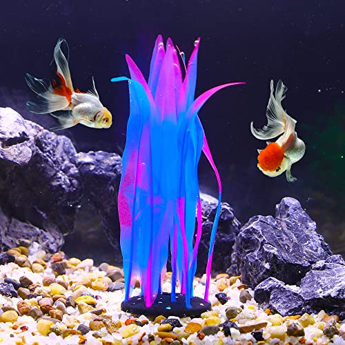 VOCOSTE Soft Silicone Glowing Aquatic Artificial Seaweed, Fluorescence Aquarium Kelp for Fish Tank Decoration, Blue