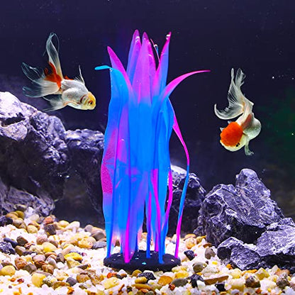 VOCOSTE Soft Silicone Glowing Aquatic Artificial Seaweed, Fluorescence Aquarium Kelp for Fish Tank Decoration, Blue