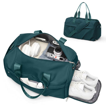 Gym Bag for Women Men, Sport Duffel Bag with Toiletry Bag & Shoe Compartment,Waterproof Travel Weekender Overnight Carry on Bag for Yoga with Trolley Sleeve, Peacock Blue Set - color: A4-Peacock Blue Set