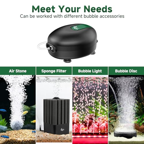 AQQA Aquarium Air Pump Quiet Fish Tank Aerator Pump Powerful Oxygen Pump Single Outlet Air Pump Bubbler with Air Stone Tubes Check Valves for Hydroponics Water Tank (2.5W for Up to 40 Gal Tank) - size: 2.5W for Up to 40 Gal Tank