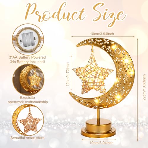 Glooglitter 2 Pcs Moon Crescent Ramadan Table Lamp Decorations Battery Operated Ramadan Lights Eid Mubarak Moon Decorations Gold Crescent Lamp Nightlights Eid Gifts for Home, Bedroom, Living Room
