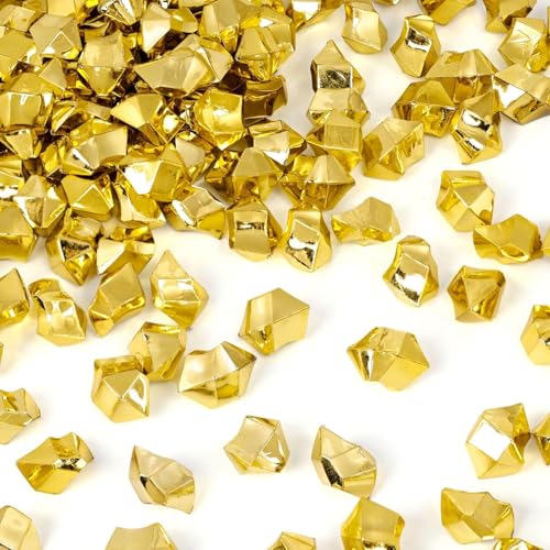Gold Acrylic Ice Rocks - Golden Gemstones & Crystals Fake Diamonds - About 420 pcs - Vase Filler - Jewels for Crafts - Fish Tank Rocks - Sensory Bin Filler Gems for Crafting - Fake Ice Aquarium Stones - color: Golden Rocks