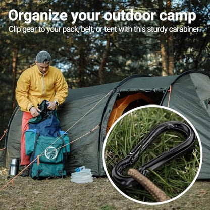 Stainless Steel Spring Snap Hook Carabiner - 304 Stainless Steel Caribeener Clips, Set of 6 - color: Black, size: 5.3 Inch