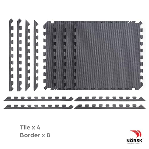 Reversible Gym Exercise Mats 3/4" Thick EVA Interlocking Foam Tiles, Perfect Home Gym Flooring, 20 Tiles & 40 Trim Pieces, 80 Sq. Ft. Reversible, Gray/Black - color: Gray/Black, size: 20 Tiles - 80 Sq. Ft.