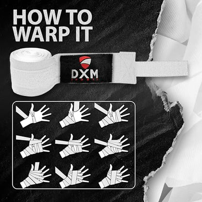DXM SPORTS Boxing Hand Wraps Inner Gloves - 180 Inch Elasticated Thumb Loop Bandages - Kickboxing MMA Muay Thai Kickboxing Martial Arts Punching Training for Men Women - color: White