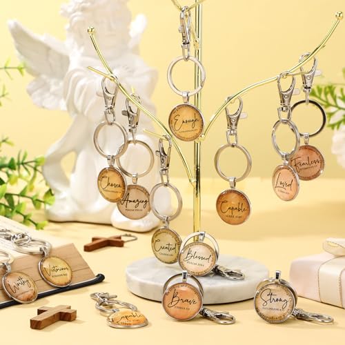 Equsion 24 Pcs Christian Keychain Gift Bulk Mini Bible Keychains with Verse Religious Keychain Gifts for Church Bible Study Group (Brown) - color: Brown