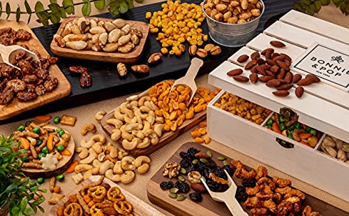 Nut Gift Basket | Healthy Gift of Assorted Nuts in Reusable Wood Crate | Large Variety Tray with Unique Flavors |Fathers Day, Parties, Holidays, Birthday, Sympathy, Office, Thank You, Him, Her | Bonnie & Pop - style: Deluxe