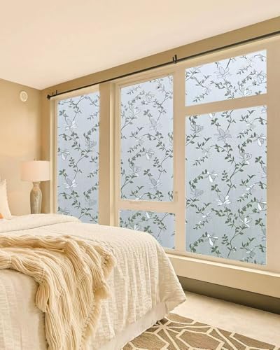 Frosted Glass Window Film with Elegant Flower Design, Bathroom Window Privacy Film for Glass Windows Cover, Static Cling, Removable, Reusable, Anti-UV, Anti-Glare, 23.6 Inch * 157.4 Inch - color: Pure, size: 23.6 Inch * 157.4 Inch