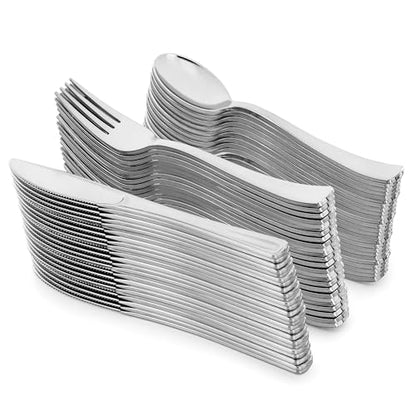 Elama 150 Piece Disposable Plastic Dinnerware Party Set for 25 Guests in White with Silver Trim - color: Silver