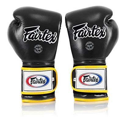 Fairtex BGV9 Muay 전문 복서 및 트레이너를 위한 | 하드 타자를 위한 멕시코 스타일 장갑 | 무술용 MMA 장갑 | 경량 및 충격 흡수 복싱 장갑 - color: 블랙/옐로우 파이핑, size: 10온스