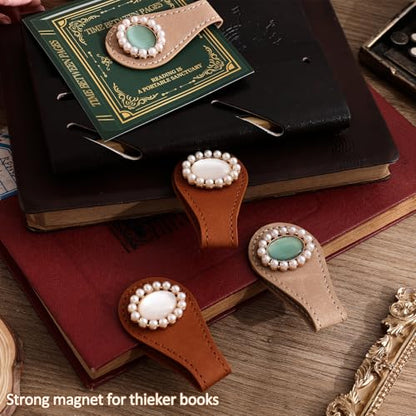 2PCS Vintage Magnetic Leather Bookmark, Leather Magnetic Bookmarks for Women, Magnetic PU Bookmarks Clip Book Accessories - style: Baroque