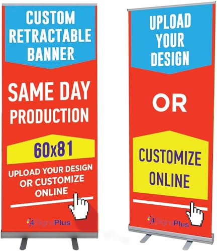 Custom Retractable Banner with Aluminum Frame - Portable, Durable & Easy Setup - For Events, Promotion & Advertising (Silver Stand, 60"x81") - color: Silver Stand, size: 60" x 81"