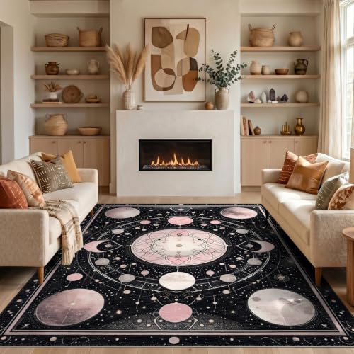 3'x5' Black Pink Midnight Chakra Prayer Design Washable Area Rug - color: Black/Pattern 27, size: 3' x 5' (Rectangular)