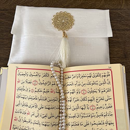 Muslim Prayer Rug, Bag&Yaseen Surah Pocket-Size Book, Bag&Prayer Beads Set I Perfect Islamic Gift I Prayer Rug Travel I Muslim for Men&Women I Soft Islamic Mat | Luxury Islamic Gifts (1 Set, Cream) - color: Cream, size: 1 Set