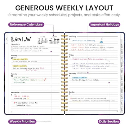 Planner 2026–2027, Academic Monthly Weekly Spiral Calendar, July 2026 – June 2027, Hardcover Agenda Notebook with Tabs, 6.3" x 8.5", Perfect for Students, Teachers, School & Daily Planning - Violet Lagoon - color: R-Violet Lagoon, size: (6.3"x8.5")a5