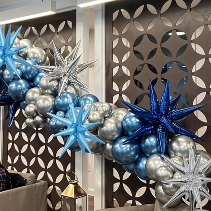 Blue Silver Star Balloons, 6PCS 22 Inch Foil Explosion Star Balloons - color: Dark Blue Silver Blue