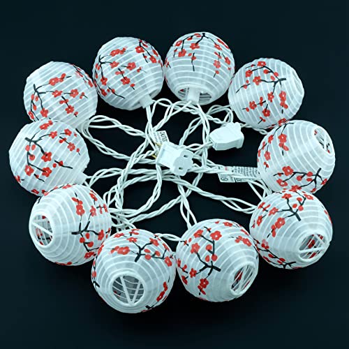 HOSY 10-Pack Plum Blossom 3-in Lanterns, 11 ft White Wire UL String Lights | Self-assembly Required, Nylon Fabric, 3-in Diameter, 12-in Spacing, End-to-end Connectable, UL Certified - color: Plum Blossom