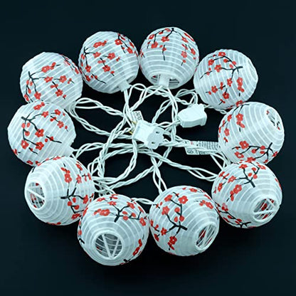 HOSY 10-Pack Plum Blossom 3-in Lanterns, 11 ft White Wire UL String Lights | Self-assembly Required, Nylon Fabric, 3-in Diameter, 12-in Spacing, End-to-end Connectable, UL Certified - color: Plum Blossom