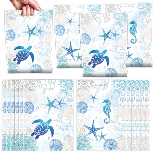Falueqg Beach Seashell Party Favors - 50 Pcs Ocean Coastal Gift Bags Starfish Shell Goodie Candy Bags Under The Sea Party Supplies for Summer Beach Birthday Baby Shower Decorations - color: Ocean Theme