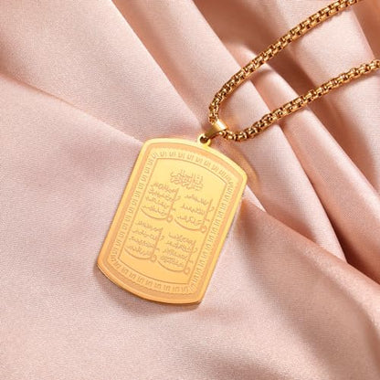 VASSAGO Islamic Allah Necklace for Men Women Stainless Steel Muslim Ayatul Kursi Necklace Islam Arabic Eid Ramadan Jewelry Gift - color: Gold Koranic Necklace