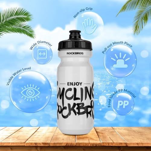 ROCKBROS Bike Water Bottle, 20-25oz Squeeze Cycling Water Bottle, BPA Free for Bicycle Running Hiking Gym & Outdoor Activities - color: 20oz White