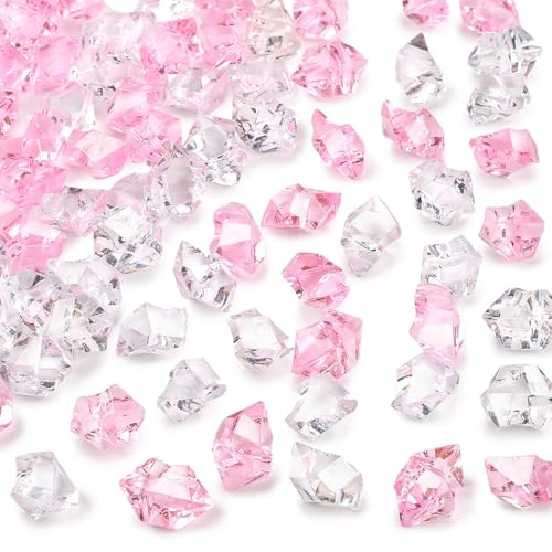DomeStar Pink and Clear Fake Ice Rocks, 150 PCS Acrylic Crystal Vase Filler | Fake Diamonds for Table Centerpieces Birthday Party Decor, Fish Tanks Decor Table Scatter DIY Craft Supplies - color: Mixed Pink