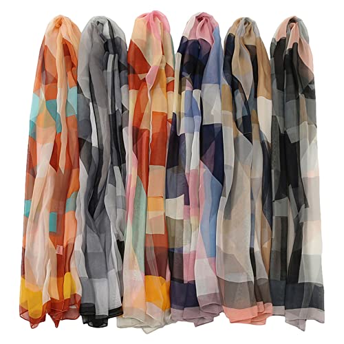 amokk 6 Packs Fashion Scarves for Women Lightweight Chiffon Scarfs for Women Summer Shawl Warp Floral Head Scarf - color: Color-7