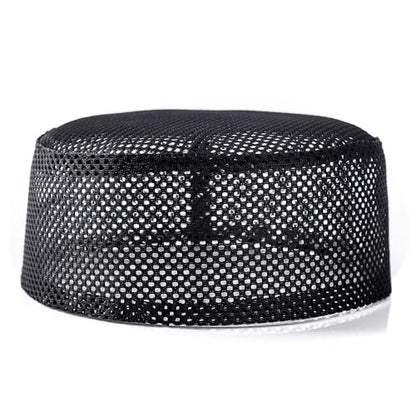 JIAHG 3pcs Breathable Mesh Fabric Muslim Prayer Kufi Skull Cap Islam Kufi Headware Takke Praying Beanie Hat Kofia Topi Hat - color: Black-3pcs/Pack