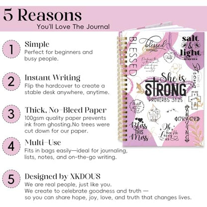 XKDOUS Hardcover Spiral Notebook with Tabs and Bible Tracker, College Ruled Notebook Journal, Church Notes Journal for Women, Bible Journal, Blank Notebooks for Work School Note taking, Purple - color: Purple
