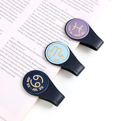3 PCS Leather Magnetic Bookmark Clips, Zodiac PU Leather Bookmarks for Book Lovers, Full Set of Book Clip Accessories, Water Sign - style: Water Signs Constellation