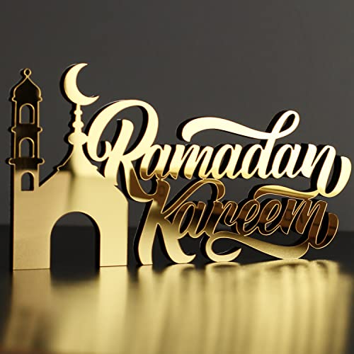 iwa concept Wooden Acrylic Islamic Tabletop Decor (Gold), Ramadan Kareem-3 - color: Gold, size: Ramadan Kareem-3
