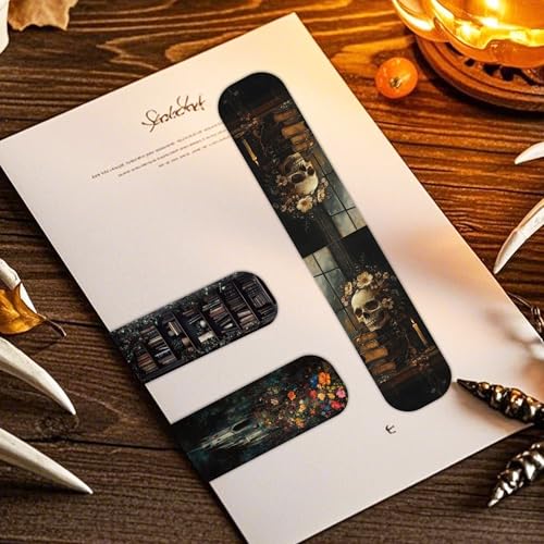 30PCS Dark Academia Magnetic Bookmarks Set, Aesthetic Gothic Skull Cat Rose Owl Book Mark Clips, Vintage Witchy Dark Romance Accessories for Women Men Students Book Lovers, 0.7×2.6in - style: Dark Academia 02