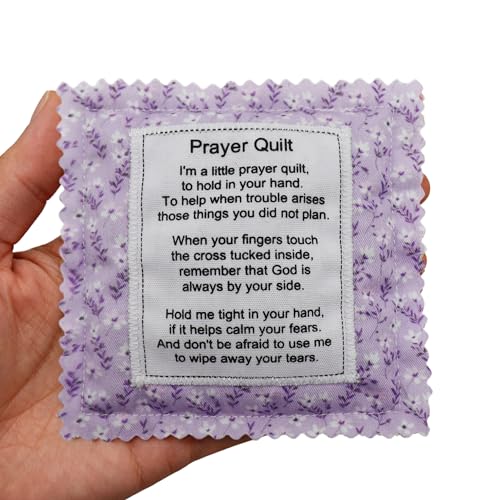 Mini Prayer Quilt with Cross Inside Vintage Pocket Scripture Prayer Quilt Squares Sympathy Christian Gifts for Women Pastor Appreciation Father's Day Graduates Gifts (Lavender, 1 Pack) - color: Lavender, size: 1 Pack