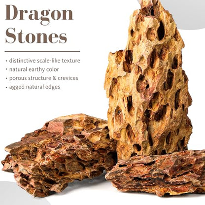 10.0-12.0 Inches Natural Dragon Stone, 3 PCS Extra Large Aquarium Rocks for Aquascaping, Terrariums, Reptile Tanks & Aquarium Décor - size: 10.0-12.0 in