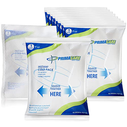 Primacare PCP-45 Instant Cold Packs (4” x 5”) – 24 Disposable Ice Packs with Non-Woven Covers for Pain Relief, Swelling, Inflammation, Sprains, Toothaches, First Aid, for Athletes & Outdoor Activities - size: 4" x 5"