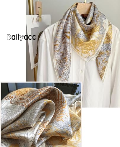 Dailyacc Hair Bandanas Scarf For Women Lightweight Fashion Neck Silk Satin Head Scarves For Sleeping Handbags Scarf - color: 13-golden Forest/27.5*27.5in