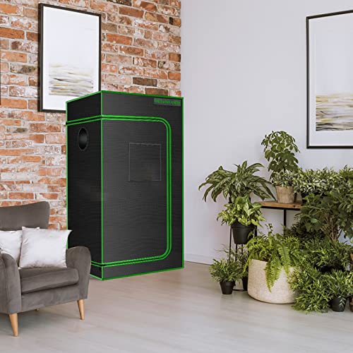 2x2 Grow Tent, 24"x24"x48'' High Reflective 600D Diamond Mylar Canvas with Observation Window and Floor Tray for Hydroponic Indoor Plant Growing - size: 24"x24"x48"