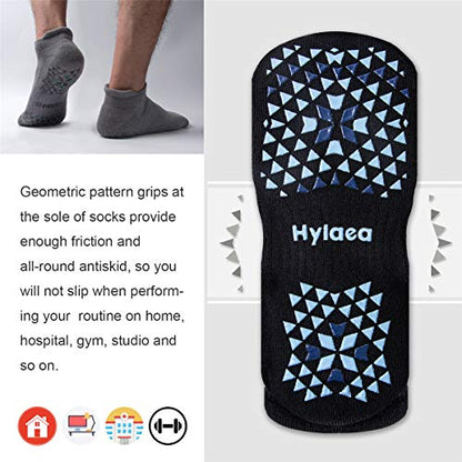 Hylaea Unisex Non Slip Socks with Grip for Yoga, Hospital, Pilates, Barre | Ankle, Cushioned | Breathable Cotton, Thick Cushioned Sole, Anti-Slip, Ankle Protection, Men Women, Ideal for Yoga, Barre, Hospital & Home Use - color: 2 Pairs Black Gray (Bicolor