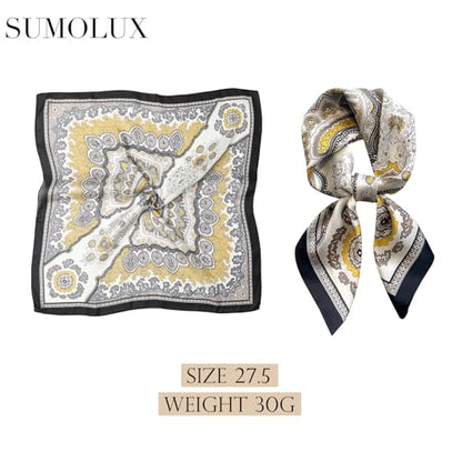Sumolux Head Hair Scarf for Women Like Satin Silk Scarf Bandana Hair Wrapping Night Large Square Scarves 27.5" - color: Black Cashew Nuts