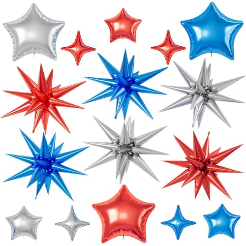 Red Blue Silver Star Balloons,22/18/10 Inch Foil Balloons, Four-Pointed Balloon for Boy Men Birthday Graduation Wedding Baby Shower Party Decoration - color: Red Blue Silver