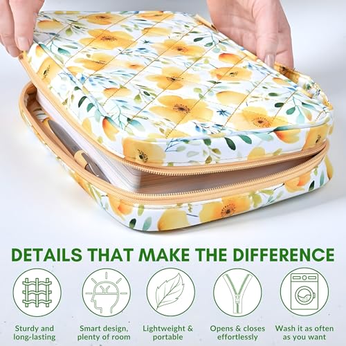 Quilted Bible Case for 6.5 X 9.5 inch Books, Bible Carrying Case for Women, Yellow Bible Cover - color: Yellow