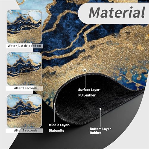Kitchen Sink Splash Guard，Blue white black and gold marble-1 Faucet Mat Sink Gadgets-Super Absorbent Fast Drying Mat Drip Catcher for Kitchen, Bathroom,Sink Mat, Dish Drying Mat, Bathroom(15" X 5.5" ) - color: Blue white black and gold marble-1