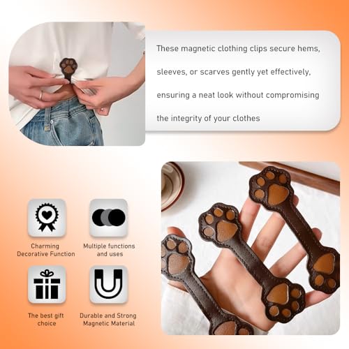 6pcs Magnetic Clothing Clips, Cute Dog Paw Shape Leather Shirt Clips for Women, Strong Hijab Magnets for Scarves Fabric Pants Sleeves