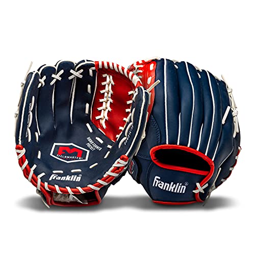 Franklin Sports Field Master Baseball + Softball Glove - Field Master Adult + Youth Baseball + Softball Mitt - Men's + Women's Gloves - color: Red/White/Blue, style: 12" - Trapeze Web