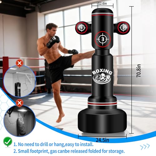 Freestanding Punching Bag with Gloves, 70'' Heavy Boxing Bag with Stand for Adult Teens, Standing Women Men Inflatable Kickboxing Bags for Beginners Training MMA Muay Thai Fitness - style: Punching Printing