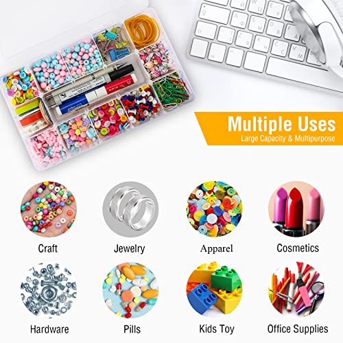 Exptolii 15 Large Grids Plastic Organizer Box with Dividers, 2 Pack Clear Compartment Container Storage for Washi Tapes Beads Crafts Jewelry Fishing Tackles, Size 11 x 6.3 x 2.2 in - size: 2x Large 15 Grids