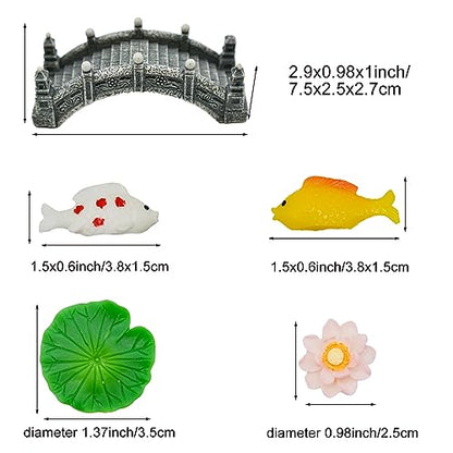 29Pcs Mini Koi Fish Lotus and Water Lily Pad Figurines Miniature Artificial Pond Accessories Resin Cake Toppers Set for DIY Micro Moss Landscape