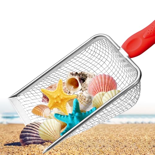 Beach Mesh Shovel,Sand Sifter Tool for Shell Collecting with Durable Mesh Net - Kids Sand Scoop for Picking Up Shells - Beach Toys (Red) - color: Red