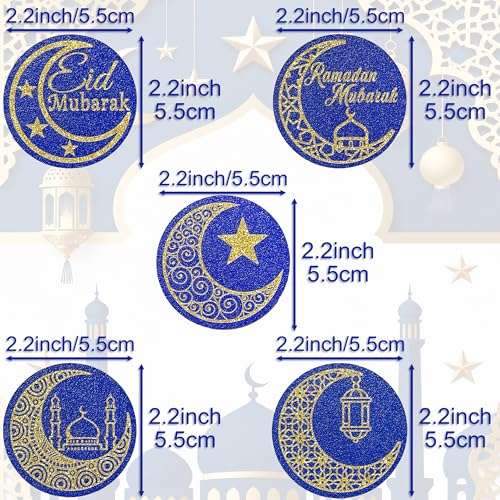 30 Pcs Eid Mubarak Paper Cupcake Decorations, Featuring a Shiny Gold and Blue Moon and Stars, Themed for Lslamic Muslim Parties