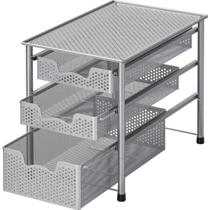 Simple Houseware Stackable 3 Tier Sliding Basket Organizer Drawer, Silver - color: Silver, size: 3-Tier